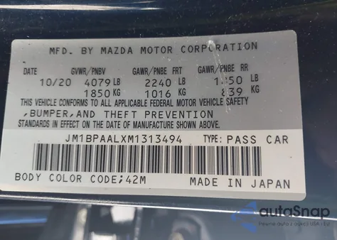 2021 Mazda Mazda3 2.5 S из США, поврежденный, VIN JM1BPAALXM1313494